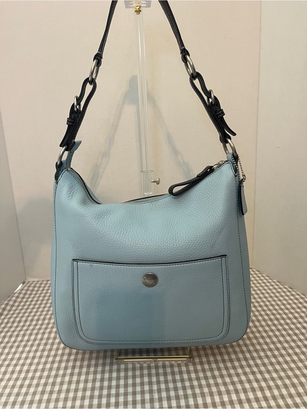 Vintage Coach Blue Large Chelsea Hobo Bag With Silver-toned Hardware, 2006 #8E98